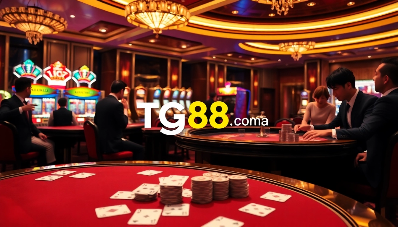 Experience high stakes action at tg88 com with luxurious casino tables and vibrant slot machines.