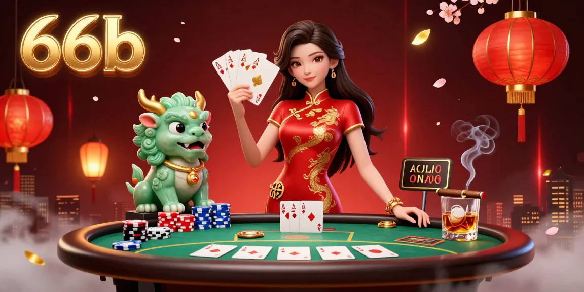 Experience thrilling poker action with 66b at a lavish casino table featuring vibrant characters and game elements.