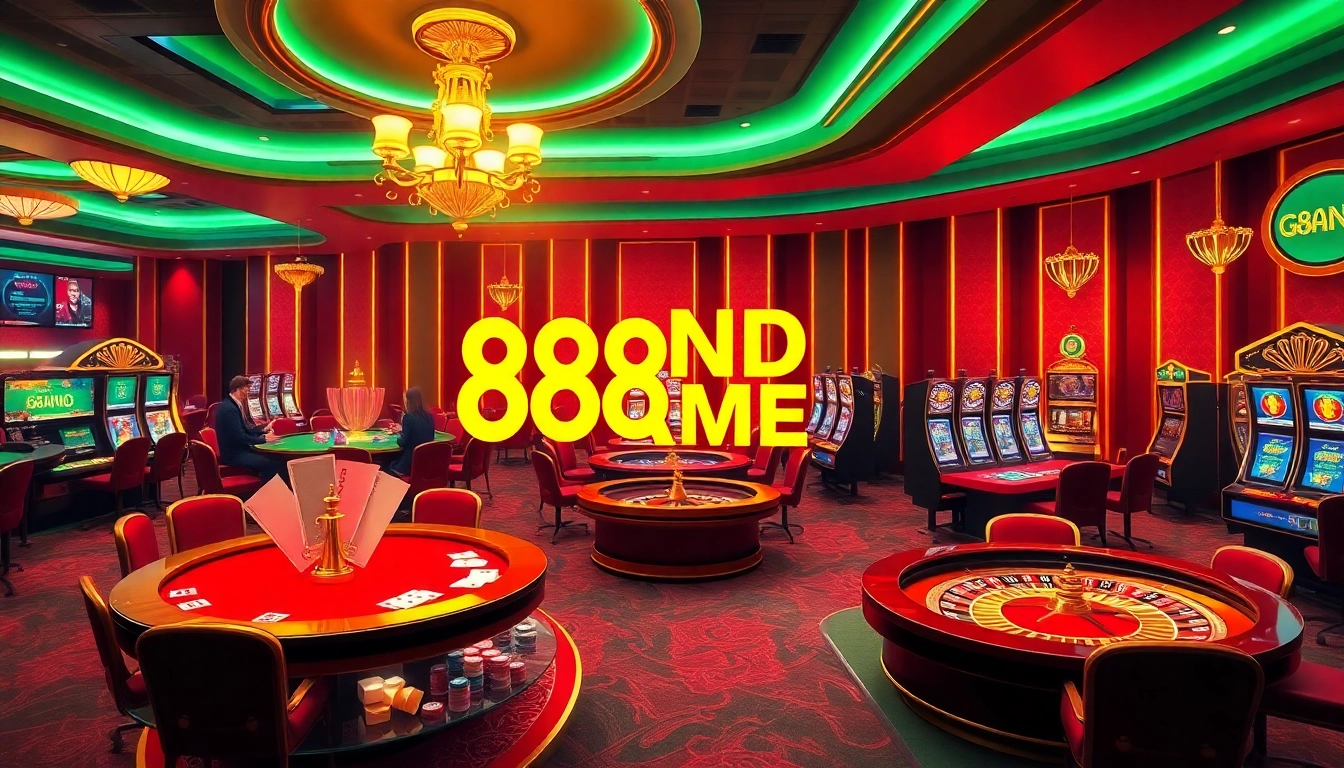Engage in the thrilling 888VND GAME with vibrant casino visuals showcasing tables, slots, and exciting gameplay.