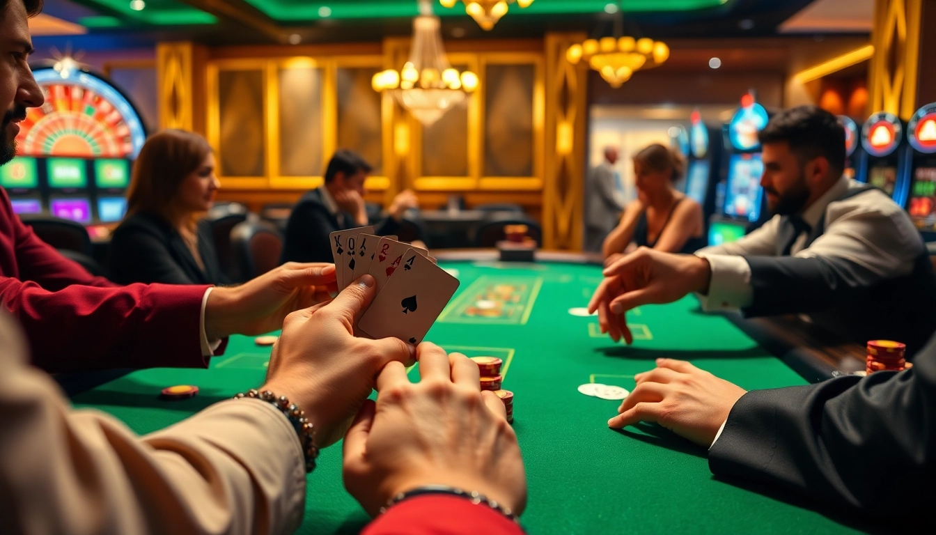 Players strategizing and enjoying their experience at the SC88 casino table with vibrant colors and dynamic energy.