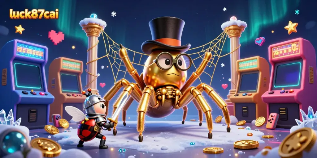 Engage with luck87cai through a vibrant 3D casino scene featuring a golden tarantula and beetle knight.