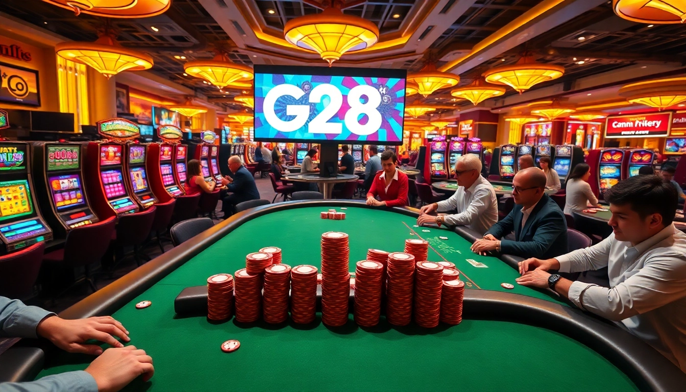 G28 LINK showcased with players enjoying vibrant casino games and dynamic atmosphere.