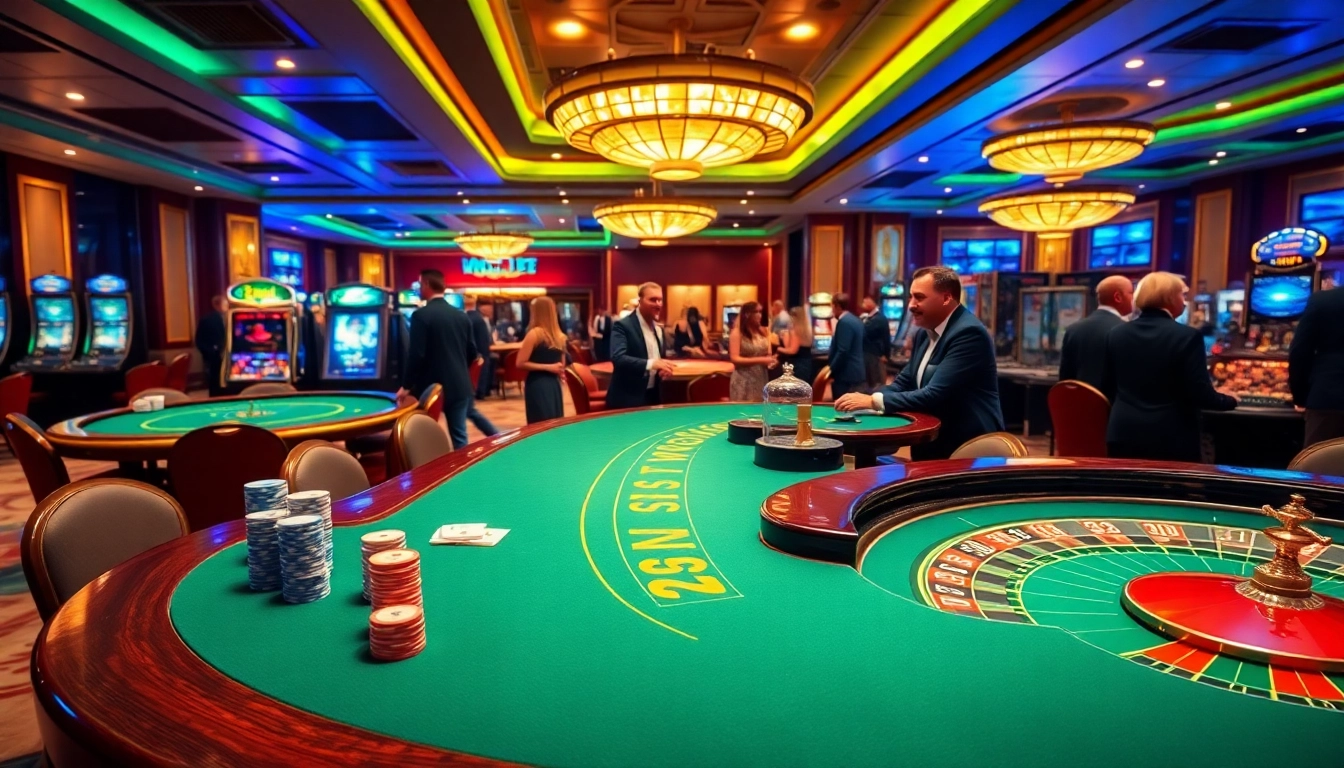 Engaging casino floor at VVJL featuring vibrant tables, card games, and winning slot machines.