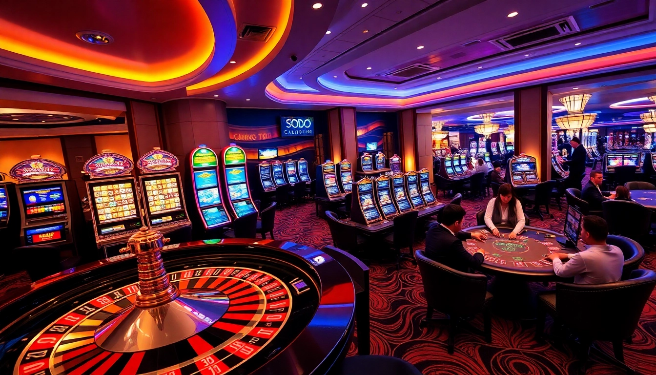 SODO Casino features a vibrant roulette table and lively gaming atmosphere.