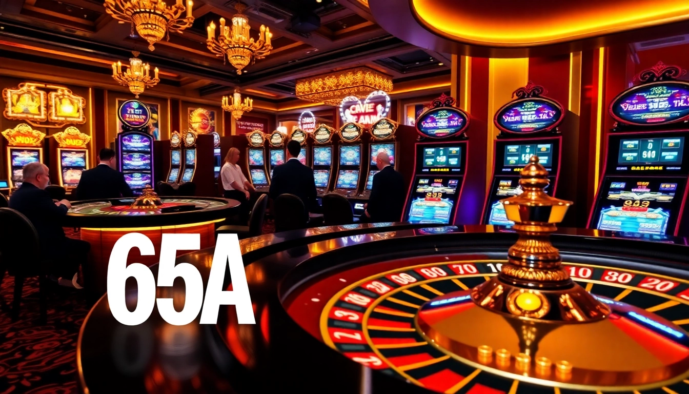 Experience the excitement of 65A with a vibrant online casino atmosphere featuring roulette and slot machines.