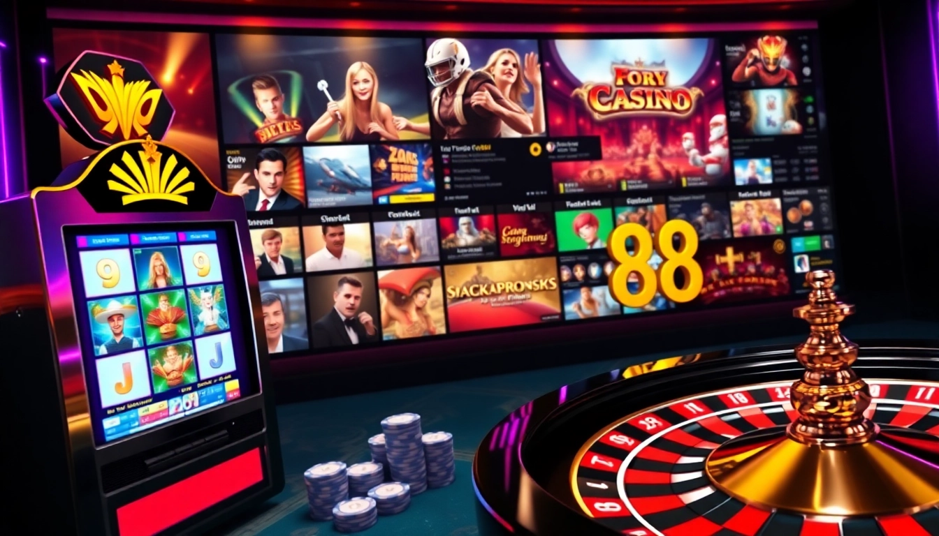 Lode88 casino table with vibrant games, poker chips, and a roulette wheel in an engaging setting.