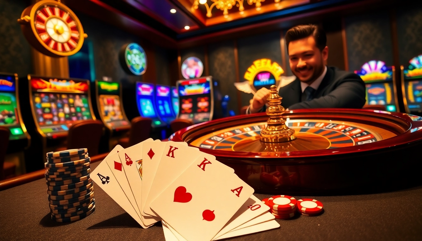 Engaging scene showcasing players enjoying the RR88 game experience at a luxurious casino table with poker chips.