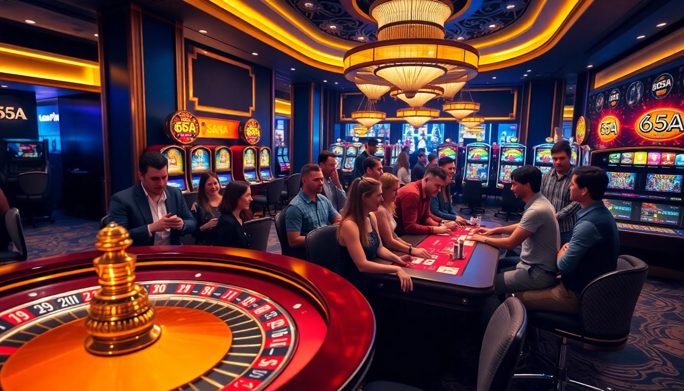 Experience thrilling gameplay at 65A with vibrant roulette and slot machines.