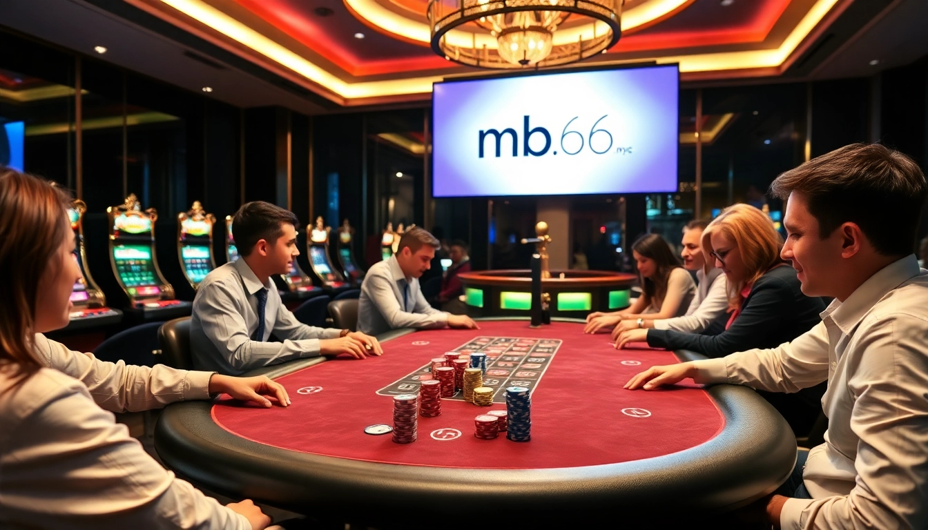 Players enjoying a thrilling poker game at mb66.nyc casino with vibrant chips and an electric atmosphere.