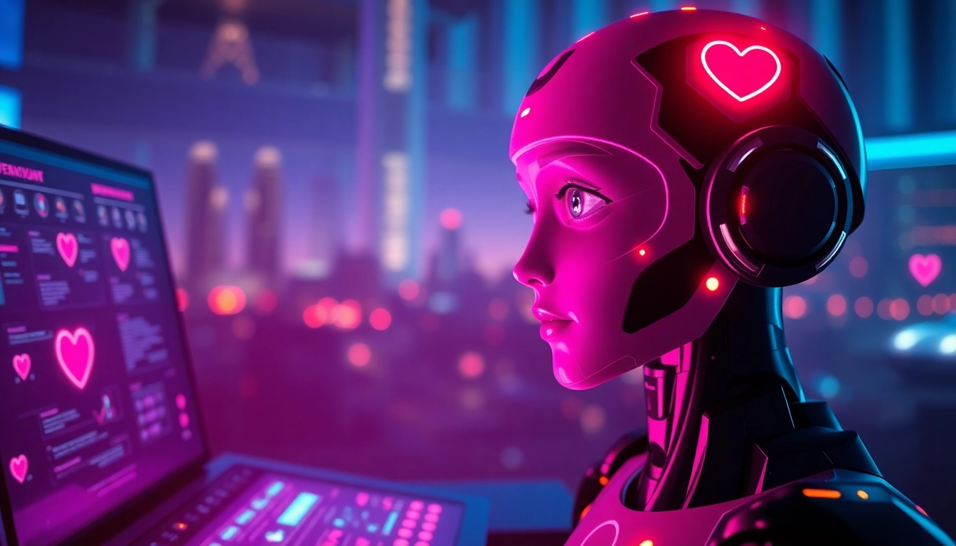 Engaging AI interface showcasing interactive sex ai chatbot with vibrant purple and blue tones.
