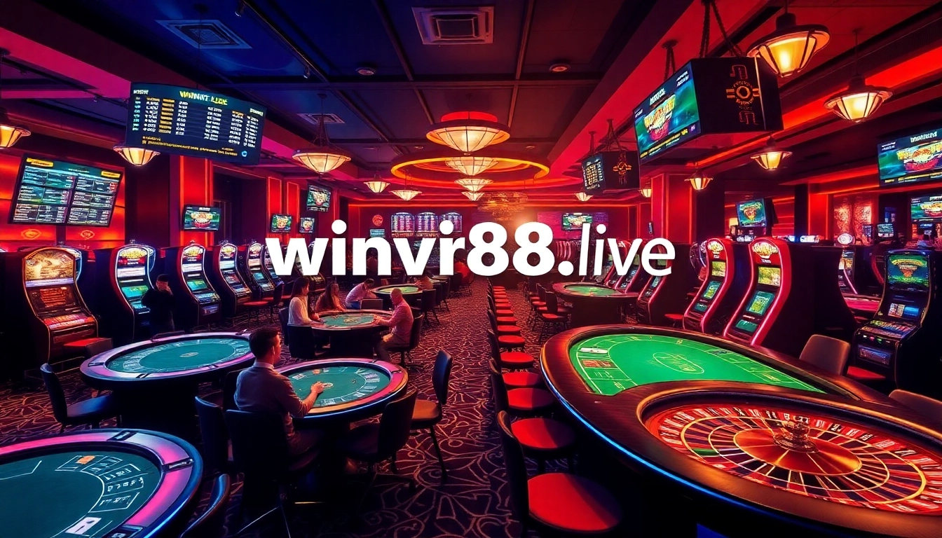 Exciting casino scene showcasing the vibrant atmosphere of winvn88.live, with players enjoying various games.