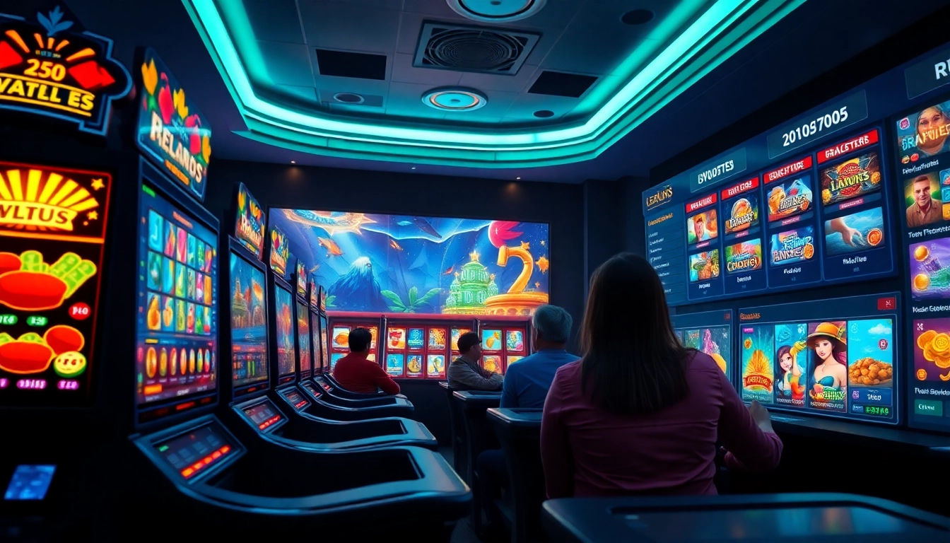 Situs toto online gaming interface featuring vibrant slot machines and dynamic leaderboards